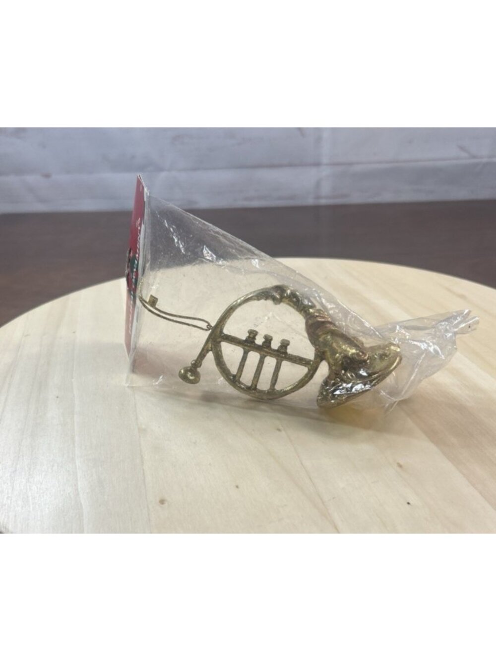 Holiday Ornaments Vintage brass French Horn Gold tone 3.5” Christmas Sealed New